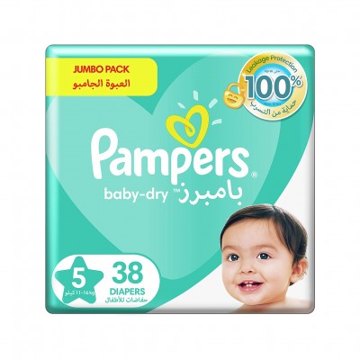 Pampers Baby-Dry Diapers, Size 5, Junior, 11-16kg, Jumbo Pack 38 Diapers