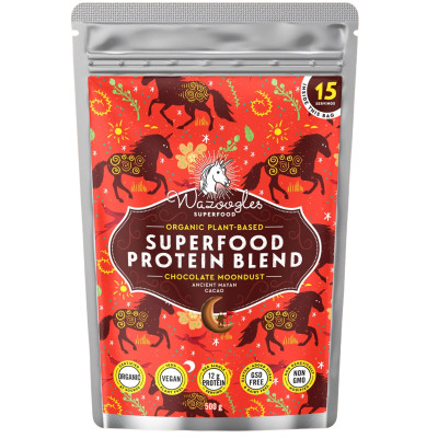 Wazoogles Organic Gluten Free & Vegan Superfood Protein Blend, Chocolate Moondust 500g