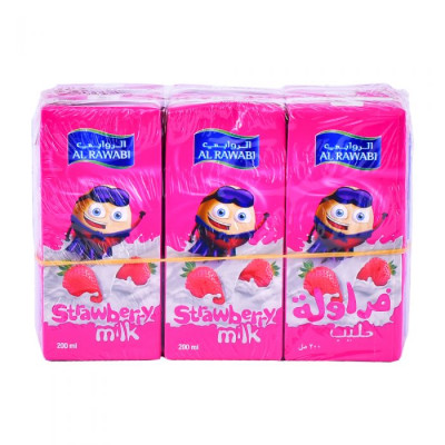 Al Rawabi Long Life Milk Strawberry 6 x 200ml