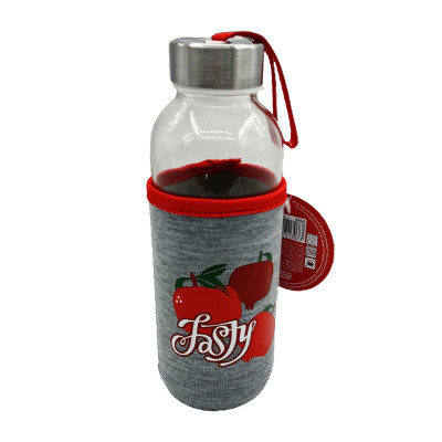 Excellent Houseware Drinking Glass Bottle With A Printed Nylon Sleeve